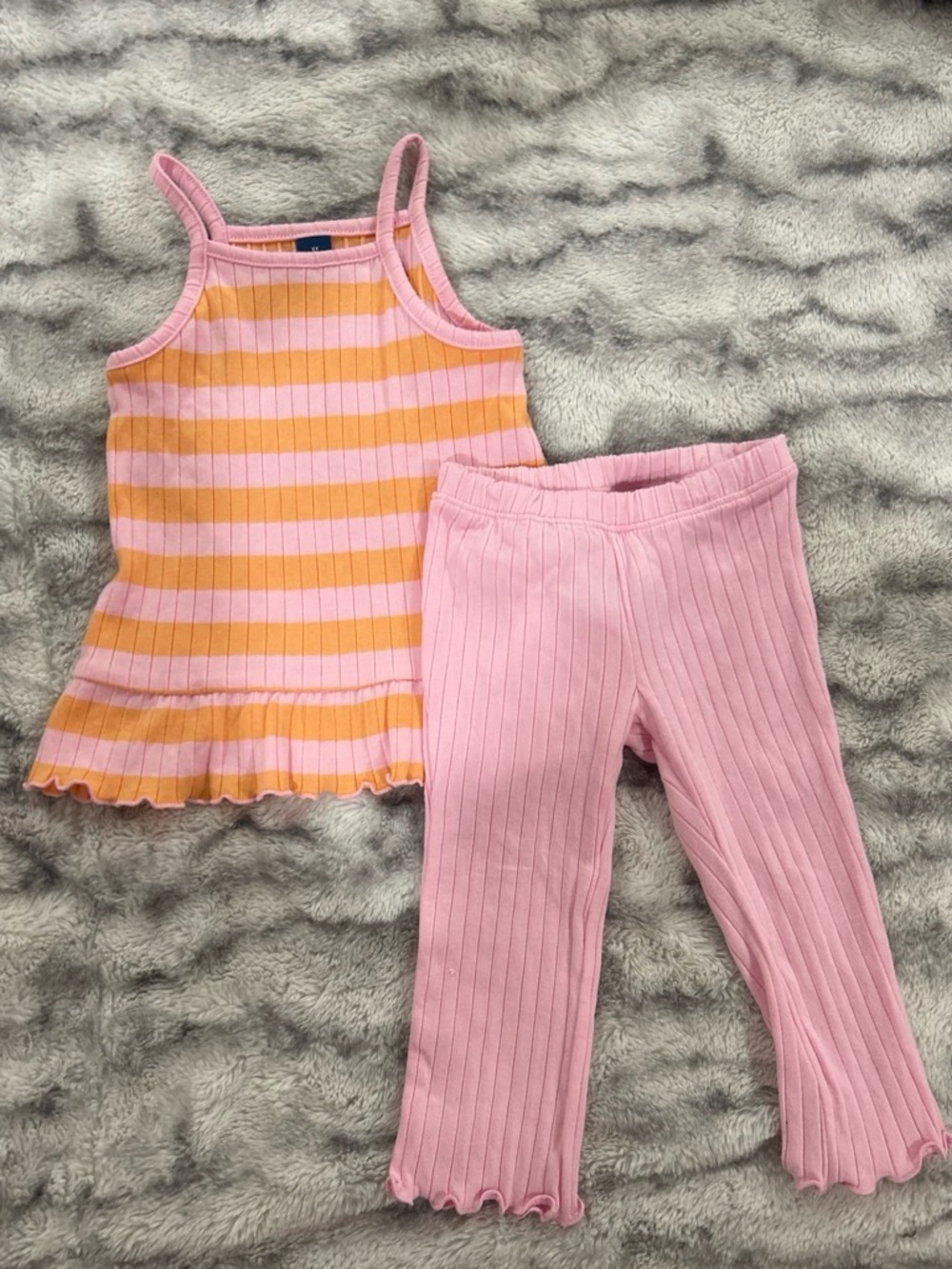 Old Navy Pink & Orange Striped Ruffle Tank with Pink Ribbed Leggings